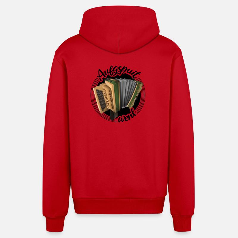 Harmonica - Aufgspuit werd | ZiachON ! - Veste à capuche bio décontractée fabriquée en UE - rouge