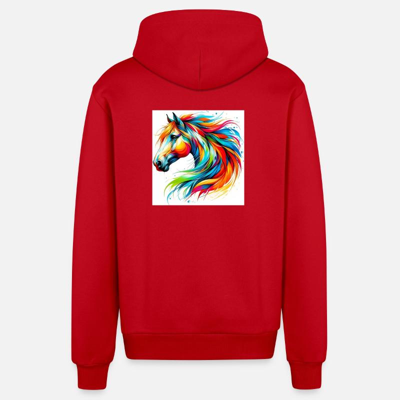 Pferd - Organic Relaxed Kapuzenjacke Made in EU - Rot
