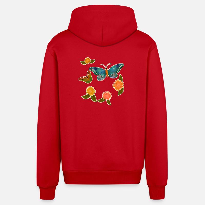 Papillons et fleurs - Veste à capuche bio décontractée fabriquée en UE - rouge