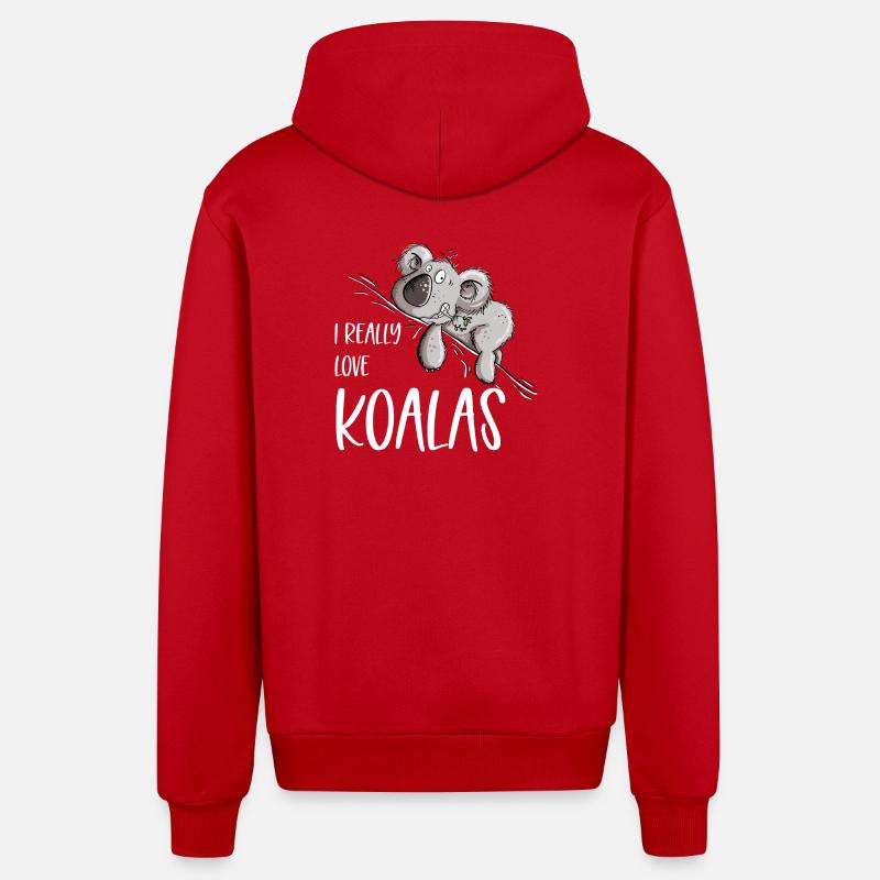J’aime vraiment Koalas Koala Bear - Veste à capuche bio décontractée fabriquée en UE - rouge