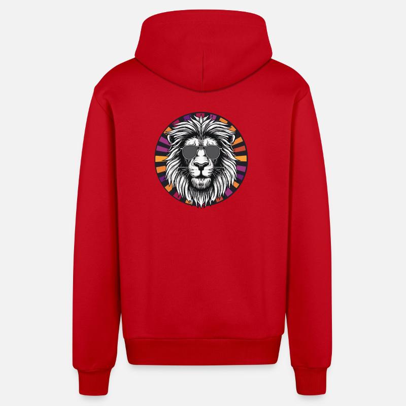 Lion avec lunettes de soleil - Veste à capuche bio décontractée fabriquée en UE - rouge