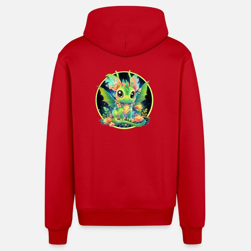 Dragon Vert du Cercle de Fleurs - Veste à capuche bio décontractée fabriquée en UE - rouge