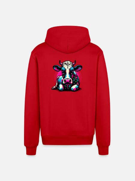 Cow - Organic Relaxed Hooded Jacket Made in EU - red