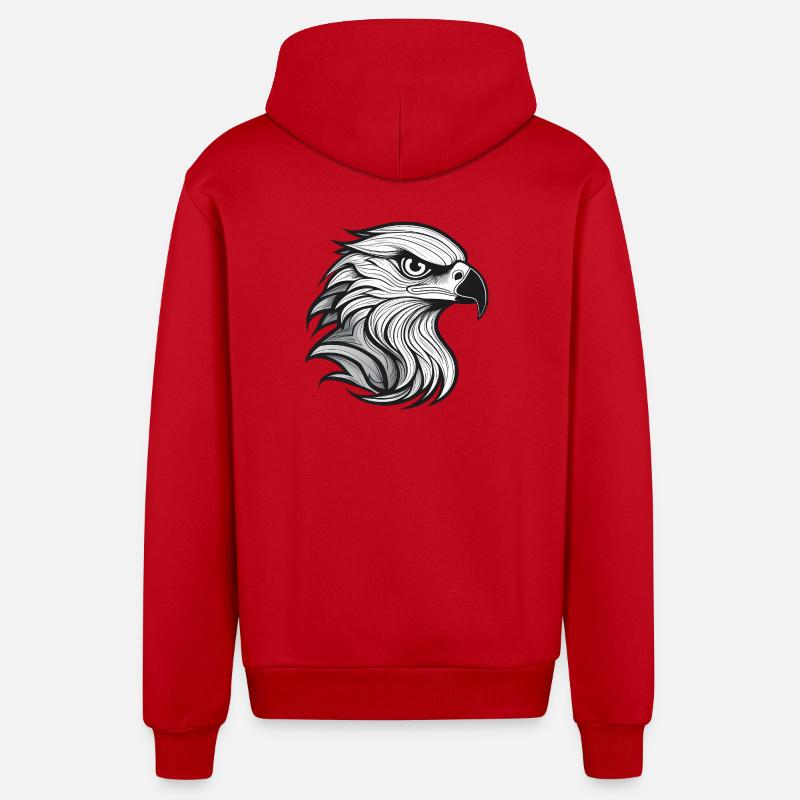 Pose de la tête d’aigle expressionniste - Veste à capuche bio décontractée fabriquée en UE - rouge