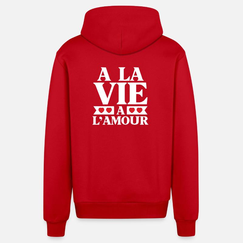 La Vie et L'Amour Coeurs Rouges - Veste à capuche bio décontractée fabriquée en UE - rouge