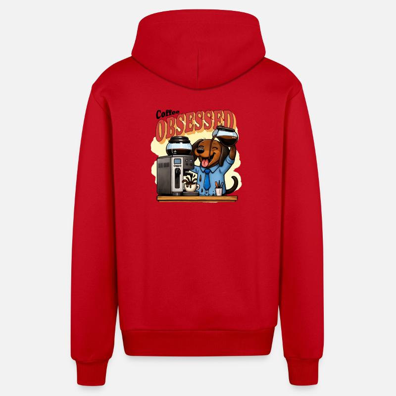 Café Teckel Obsessed Humour - Veste à capuche bio décontractée fabriquée en UE - rouge