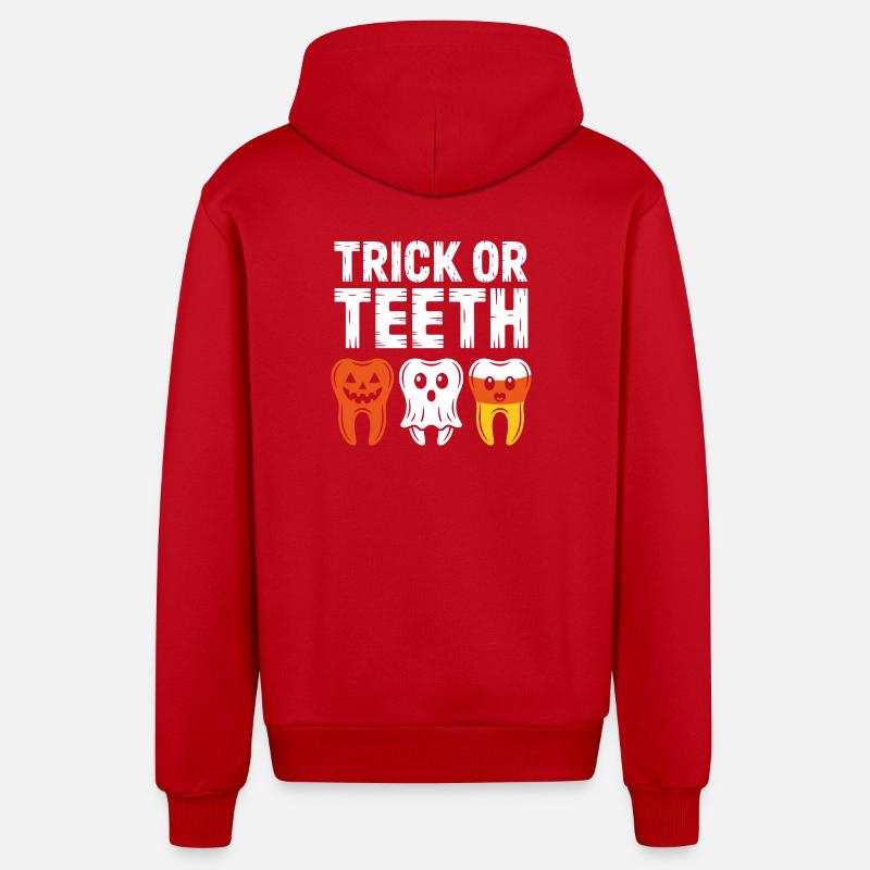 Trio d’Halloween Trick or Teeth - Veste à capuche bio décontractée fabriquée en UE - rouge