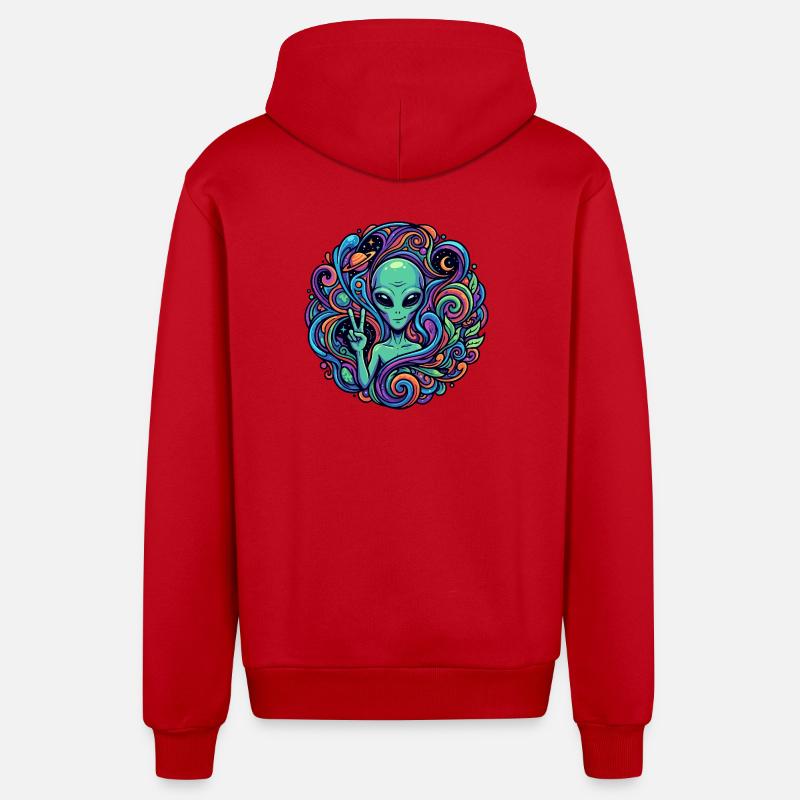 Extraterrestre Signe de paix Extraterrestre psychédélique - Veste à capuche bio décontractée fabriquée en UE - rouge