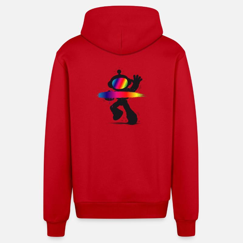 Robot Silhouette Regnbue Splash Design - Organic relaxed hættejakke made in EU - rød