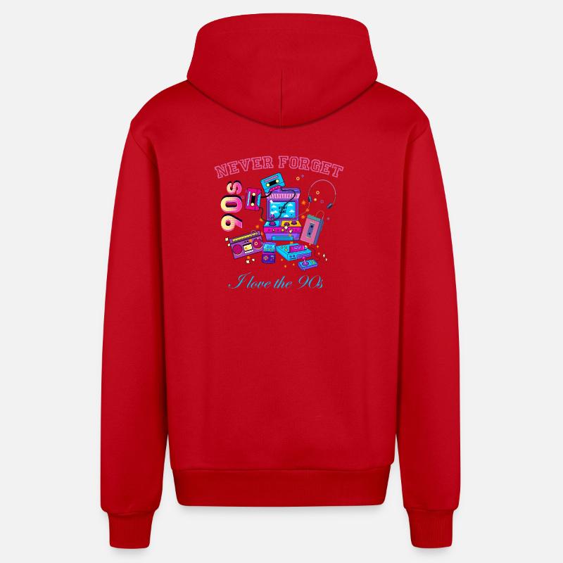 Retro 90s never forget - Organic Relaxed Hooded Jacket Made in EU - red