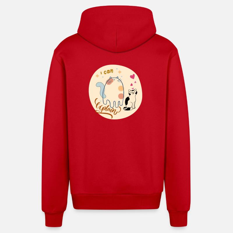 I can explain cat design - Organic Relaxed Hooded Jacket Made in EU - red