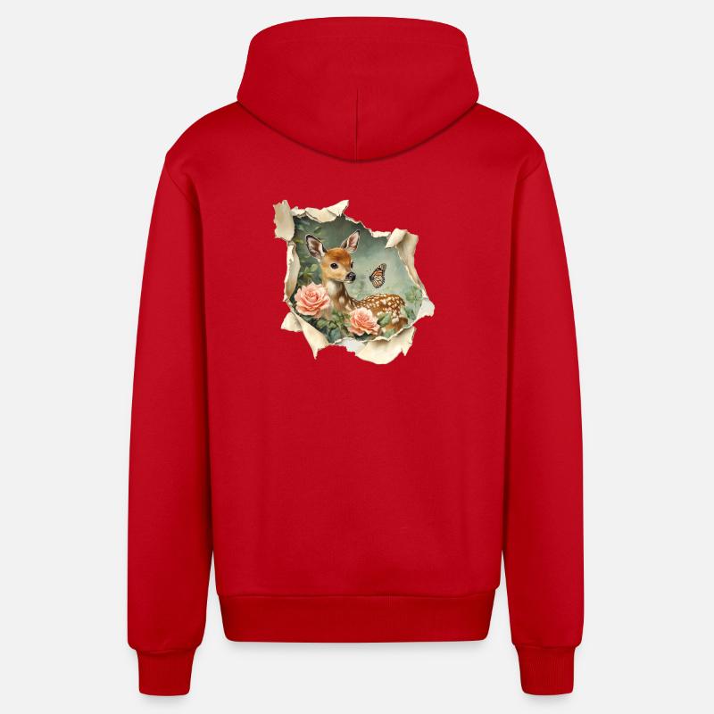 Faon de cerf - Veste à capuche bio décontractée fabriquée en UE - rouge