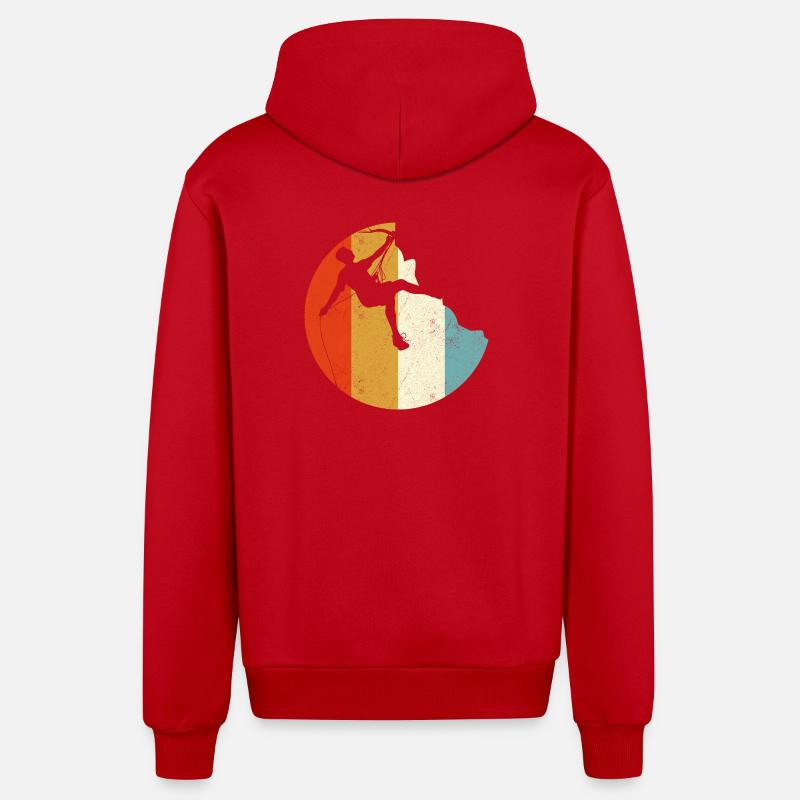 Climber Silhouette on Rainbow Gradient Globe - Organic Relaxed Hooded Jacket Made in EU - red