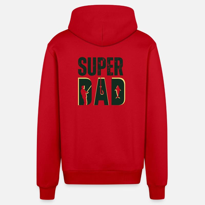 Super Dad - Design Pêche Passion - Veste à capuche bio décontractée fabriquée en UE - rouge