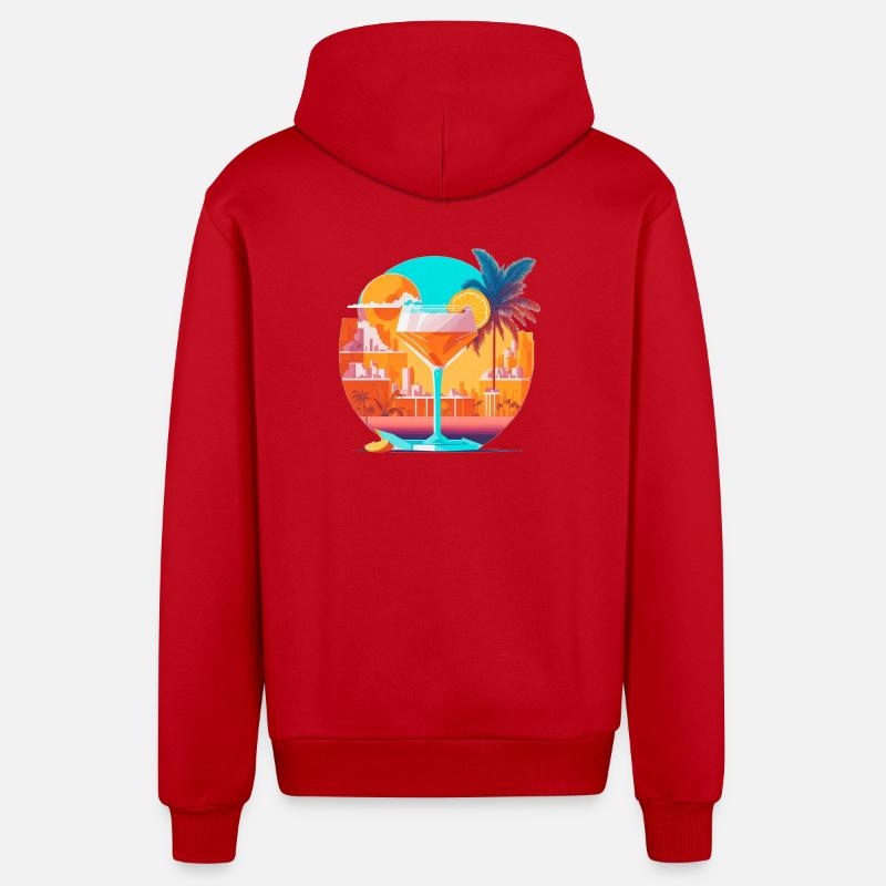 Cocktail des années 80 - Veste à capuche bio décontractée fabriquée en UE - rouge