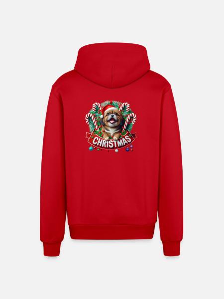 christmas Mignon petit chien - Veste à capuche bio décontractée fabriquée en UE - rouge
