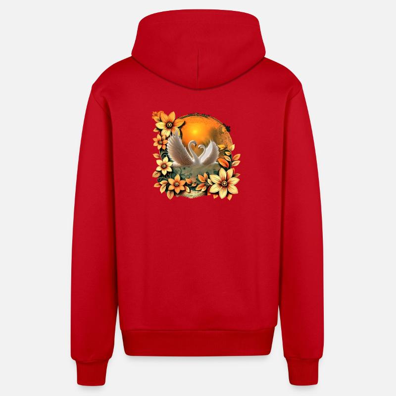 Beaux cygnes amoureux. - Veste à capuche bio décontractée fabriquée en UE - rouge