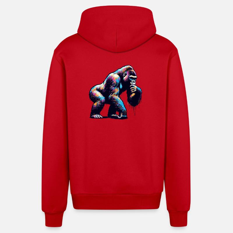 Gorille - Veste à capuche bio décontractée fabriquée en UE - rouge