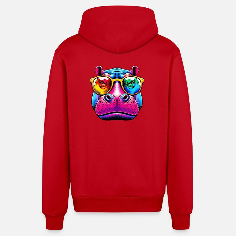Hippopotame avec lunettes de soleil - Veste à capuche bio décontractée fabriquée en UE - rouge