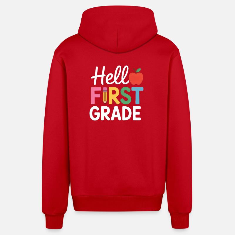 Hello First Grade Back To School - Organic Relaxed Kapuzenjacke Made in EU - Rot