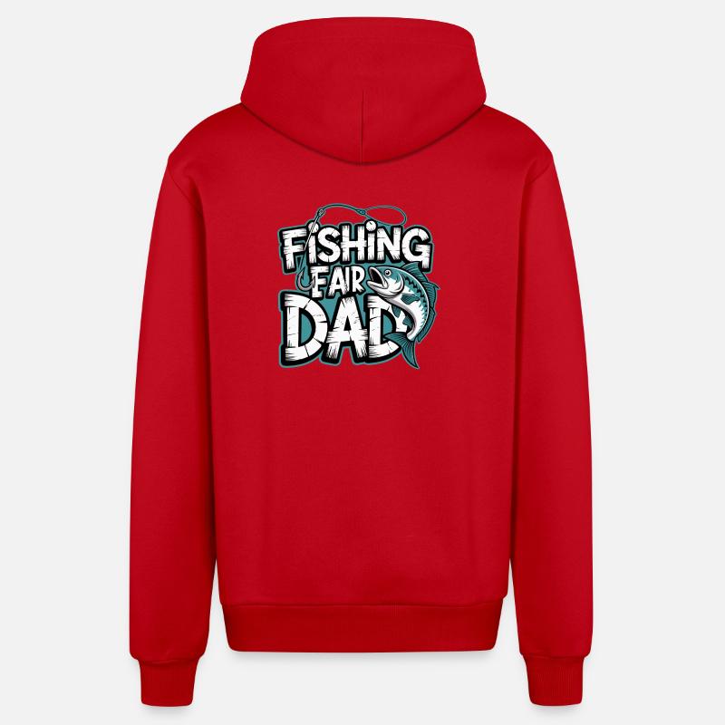 Fischfang Papa Comic Tee - Organic Relaxed Kapuzenjacke Made in EU - Rot