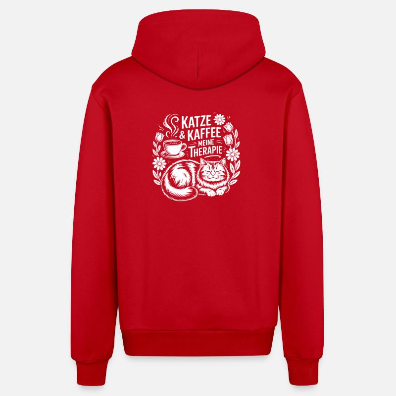 Chat et café Ma thérapie - Veste à capuche bio décontractée fabriquée en UE - rouge