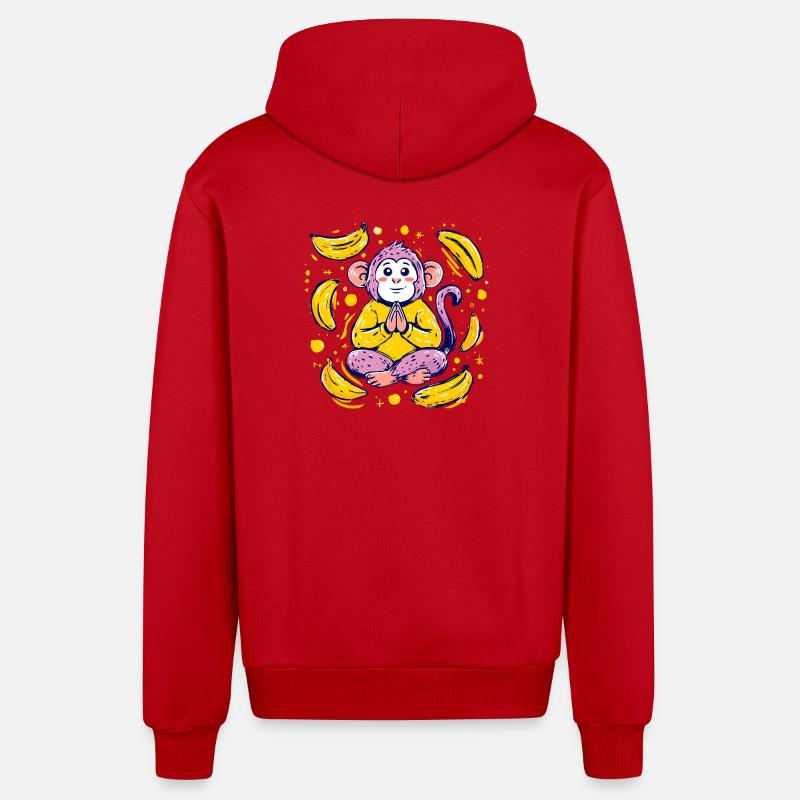 Singe méditant avec des bananes - Veste à capuche bio décontractée fabriquée en UE - rouge