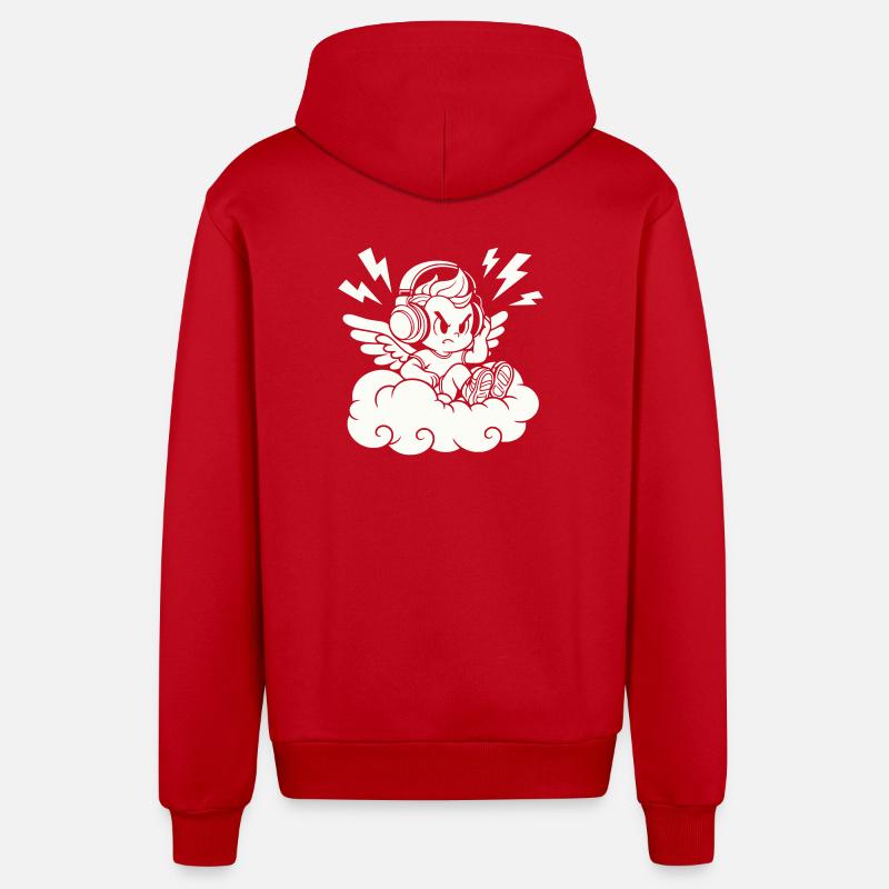 Musik Engel – Cherub mit Kopfhörern - Organic Relaxed Kapuzenjacke Made in EU - Rot