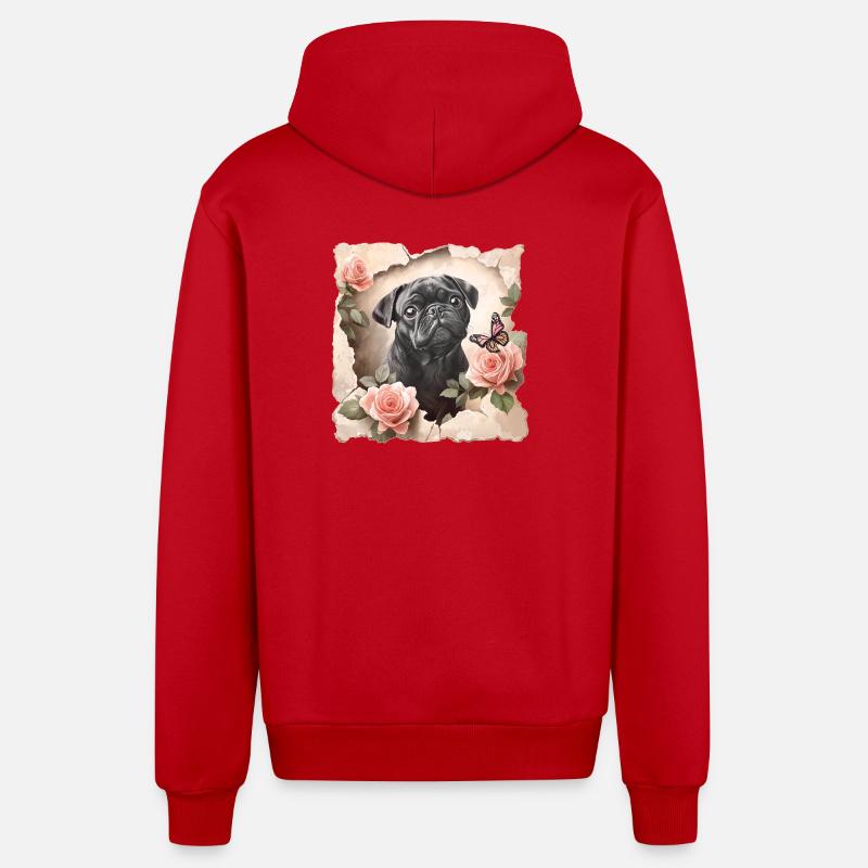 Carlin avec papillon - Veste à capuche bio décontractée fabriquée en UE - rouge