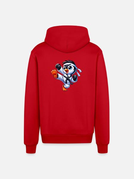Cute Penguin Karate Kick Martial Arts - Organic Relaxed Hooded Jacket Made in EU - red