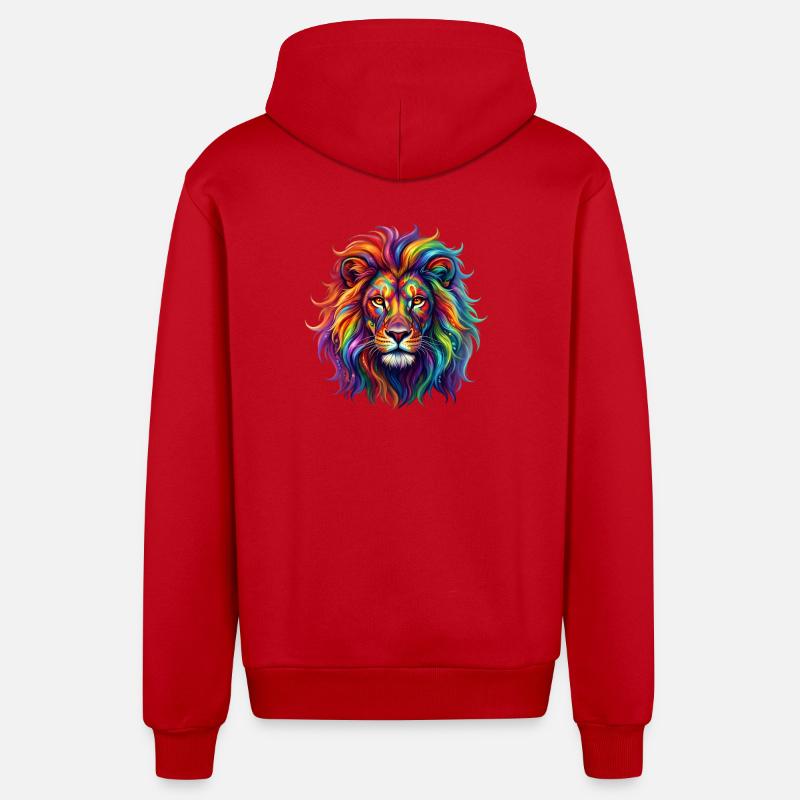 Regenbogenlöwe / Löwe in Regenbogenfarben - Organic Relaxed Kapuzenjacke Made in EU - Rot