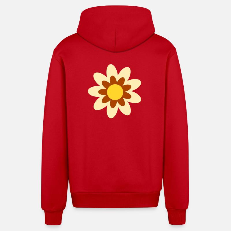 70s Flower Pattern Hippie Gift - Organic Relaxed Hooded Jacket Made in EU - red