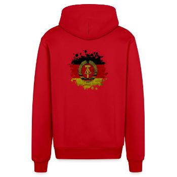 GDR Fleck Klecks / Gift Flag East Germany - Organic Relaxed Hooded Jacket Made in EU - red - Back