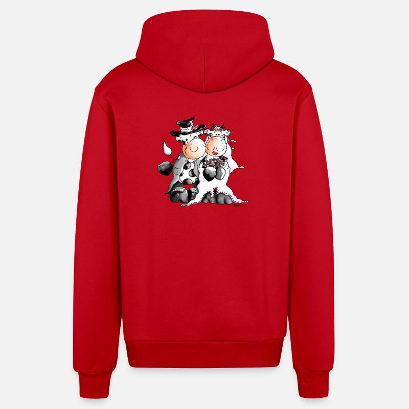 Vache mariage - mariée - marié - vaches - Veste à capuche bio décontractée fabriquée en UE - rouge