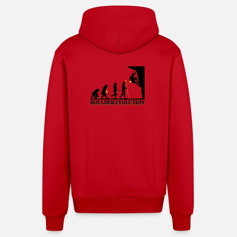 Boulder Evolution Klettern Bergsteigen Spruch - Organic Relaxed Kapuzenjacke Made in EU - Rot