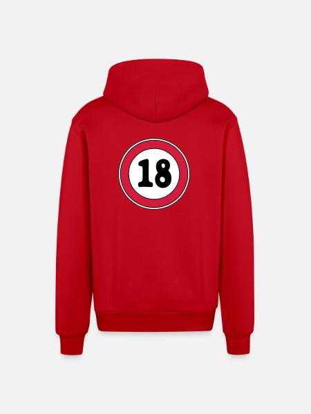 18th birthday sign - Organic Relaxed Hooded Jacket Made in EU - red
