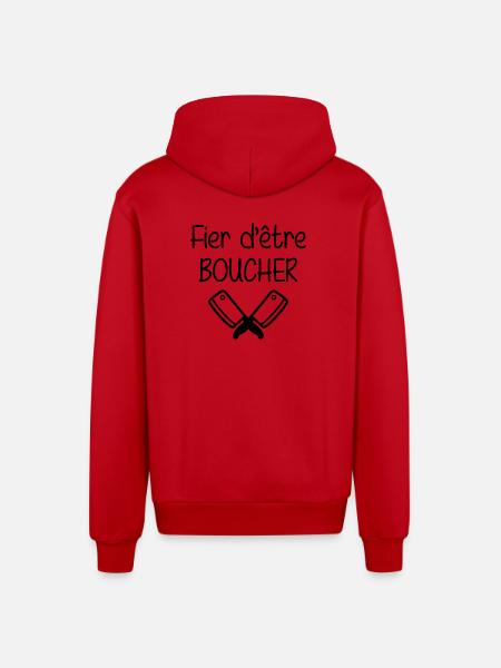 Fier d'être boucher - Veste à capuche bio décontractée fabriquée en UE - rouge