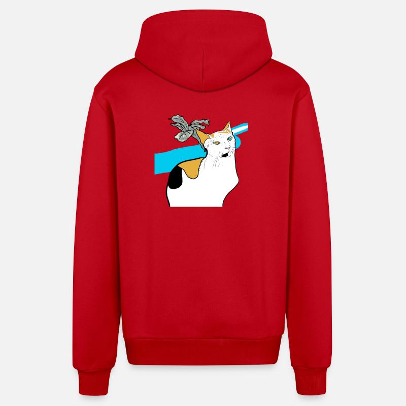 chat assis - Veste à capuche bio décontractée fabriquée en UE - rouge