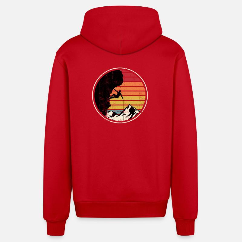 Sunset Summit Climber Silhouette - Organic Relaxed Hooded Jacket Made in EU - red