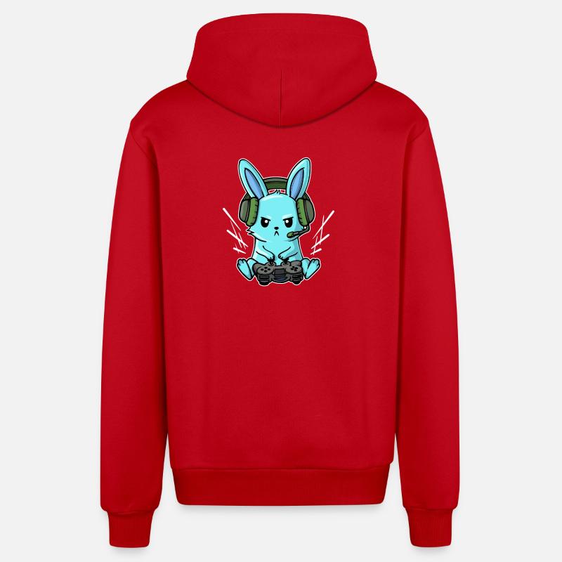 Gamer Headset Controller Joystick Zocker - Organic Relaxed Hooded Jacket Made in EU - red
