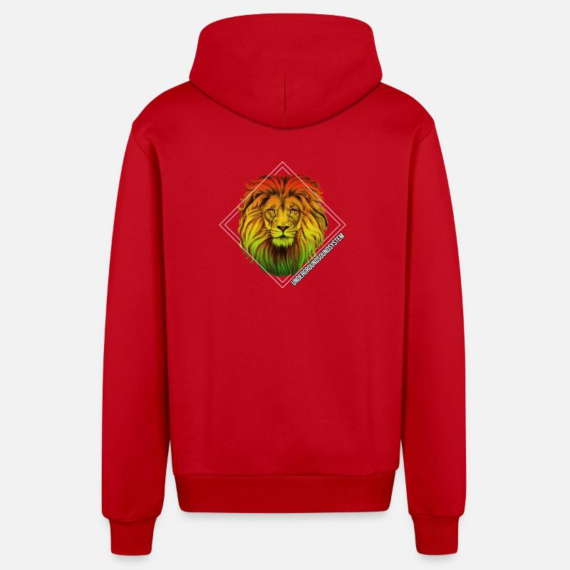 Rainbow Lion Diamond Pattern - Organic Relaxed Hooded Jacket Made in EU - red