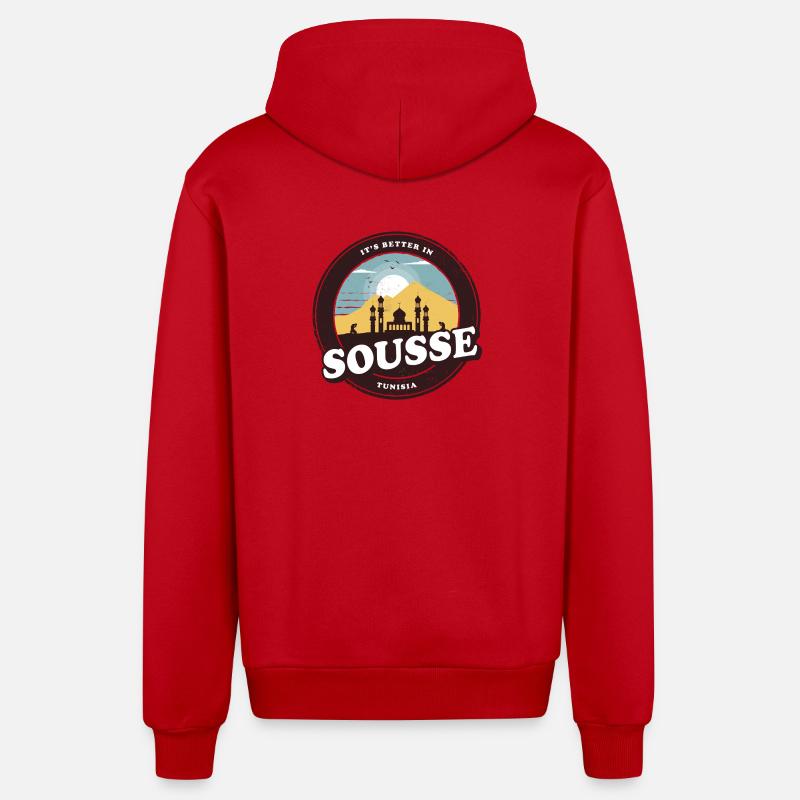 Sousse Tunisie Conception de mosquée - Veste à capuche bio décontractée fabriquée en UE - rouge