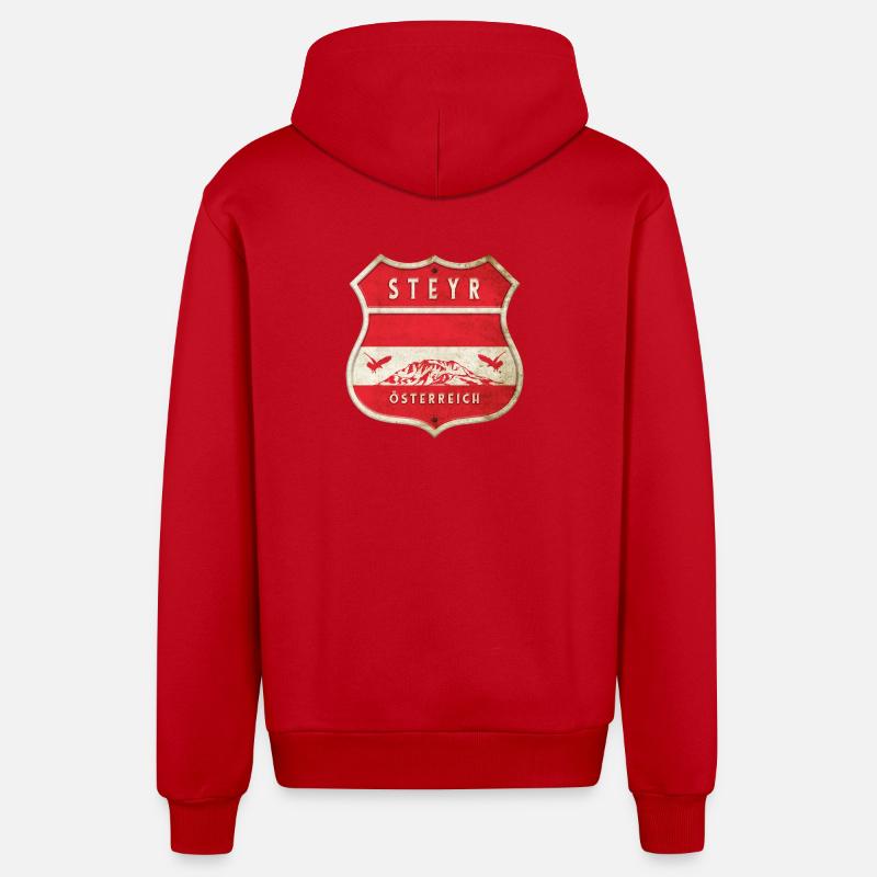 Steyr Autriche Armoiries Drapeaux Design - Veste à capuche bio décontractée fabriquée en UE - rouge