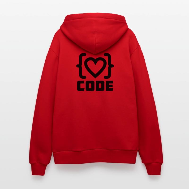 Herzprogrammierer Code Logo mit Text CODE Organic Relaxed Kapuzenjacke Made in EU