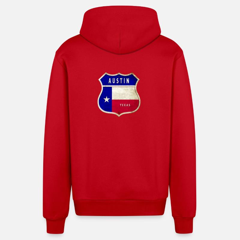 Austin Texas crest flags design - Organic Relaxed Hooded Jacket Made in EU - red