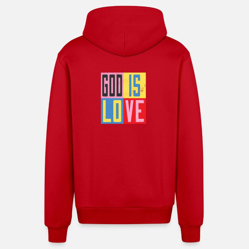 Dieu est amour - Veste à capuche bio décontractée fabriquée en UE - rouge