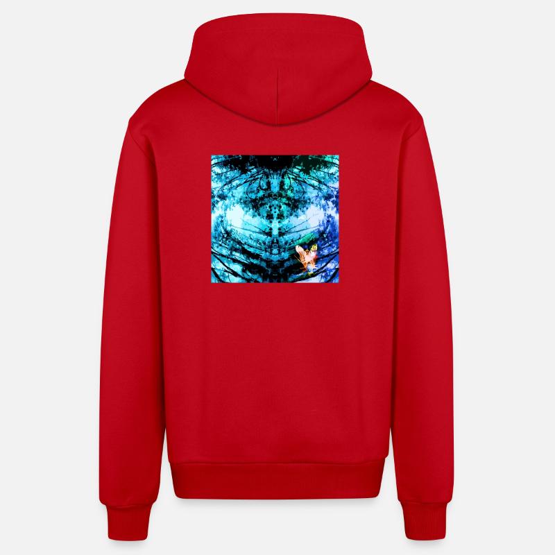 Blauer Psychedelischer Schmetterling - Organic Relaxed Kapuzenjacke Made in EU - Rot