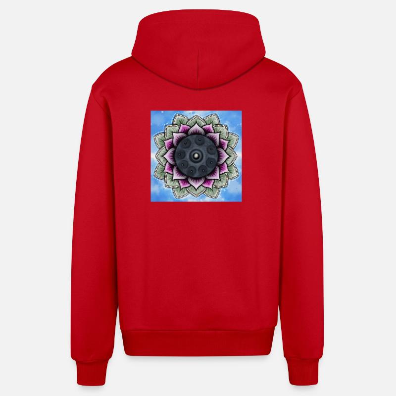 Handpan à la fleur de lotus - Veste à capuche bio décontractée fabriquée en UE - rouge