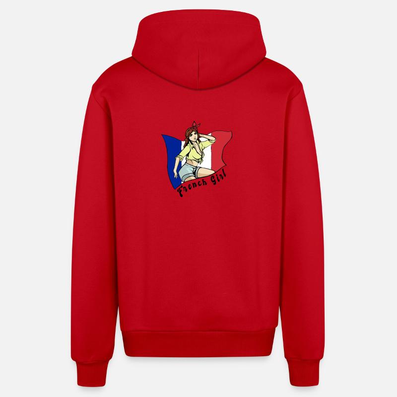 Frankreich Mädchen Flaggen Design - Organic Relaxed Kapuzenjacke Made in EU - Rot