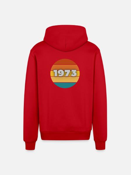 1973, year of birth, 50 years - Organic Relaxed Hooded Jacket Made in EU - red